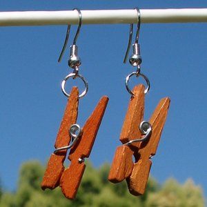 COPY - Clothespin Earrings Wood Handcrafted Real Miniature Working New Modified